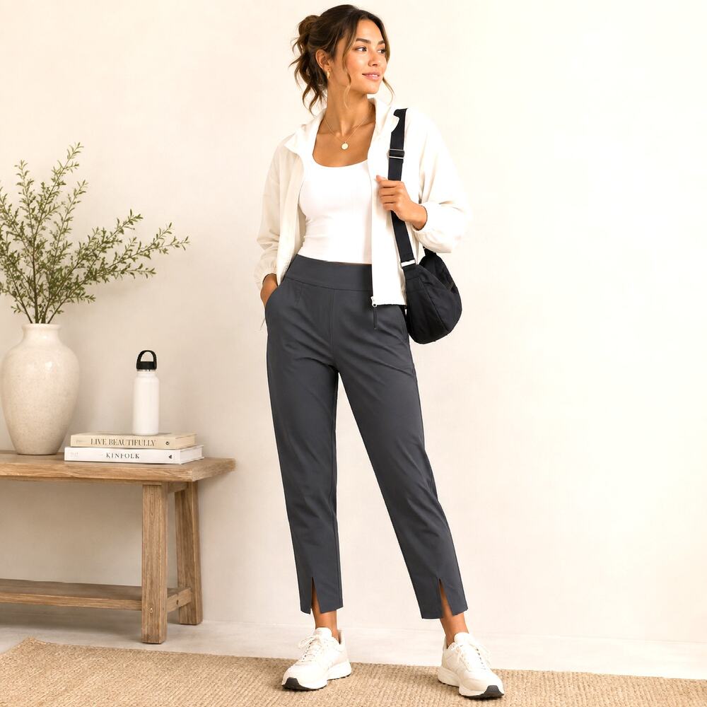 Athleta Wander Pants Women's Size 8 Straight Crop Split Front Hem Gray Travel